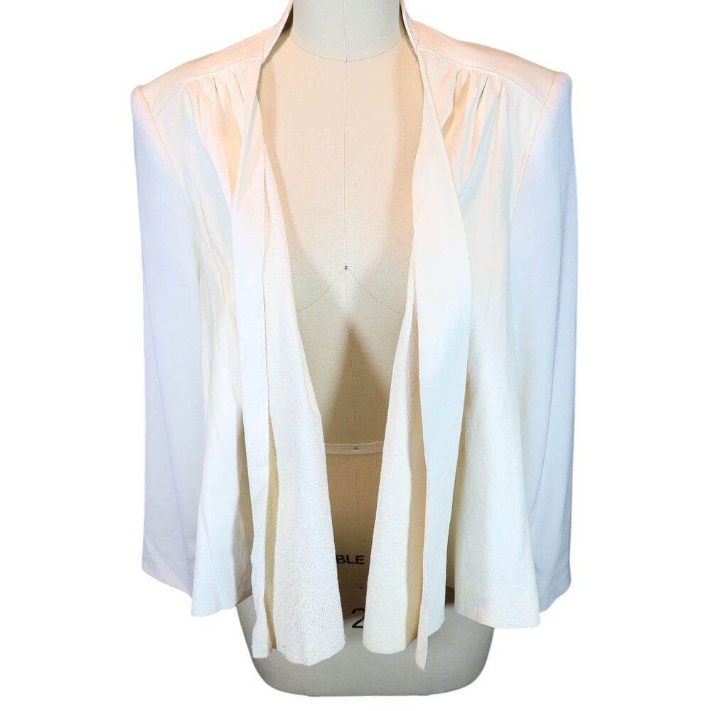 ALICE & OLIVIA Cream Lamb Leather & Ponte Open Front Draped Jacket Size M